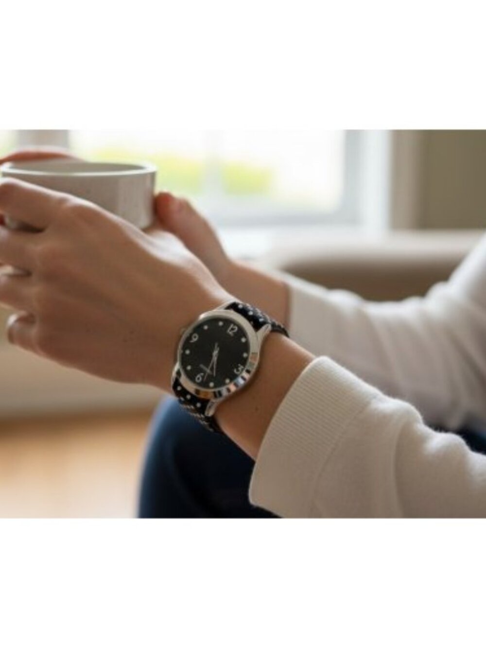 Black and White Polka Dot Ladies Stainless Steel Watch